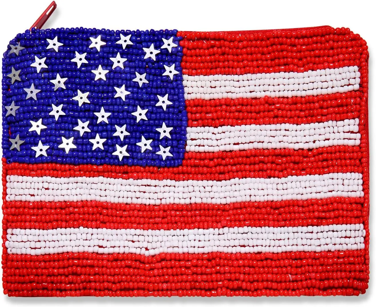 4th of July Coin Purse for Women Beaded Stars Stripes Coin Pouch Small American Flag Patriotic Change Purse Wallet Independence Day Party Favors (Red White Blue)