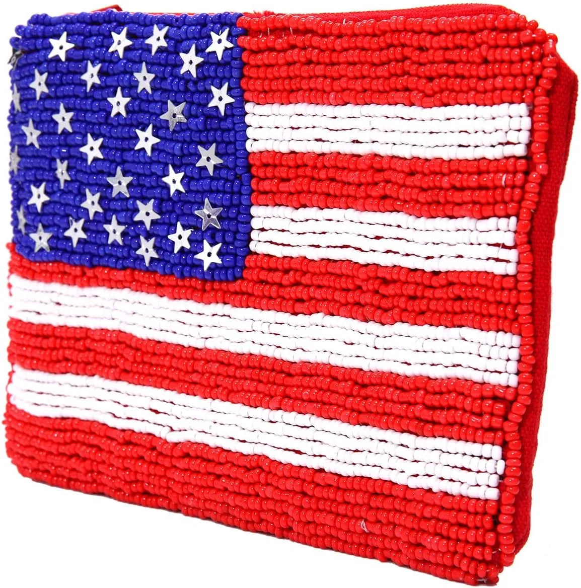 4th of July Coin Purse for Women Beaded Stars Stripes Coin Pouch Small American Flag Patriotic Change Purse Wallet Independence Day Party Favors (Red White Blue)