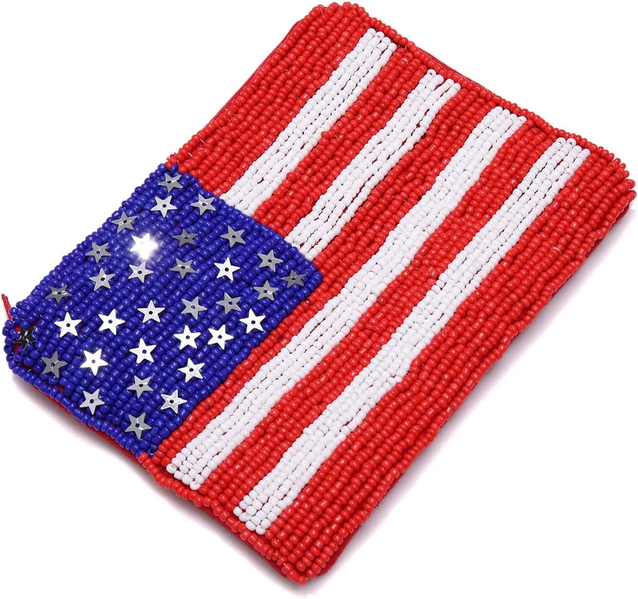 4th of July Coin Purse for Women Beaded Stars Stripes Coin Pouch Small American Flag Patriotic Change Purse Wallet Independence Day Party Favors (Red White Blue)