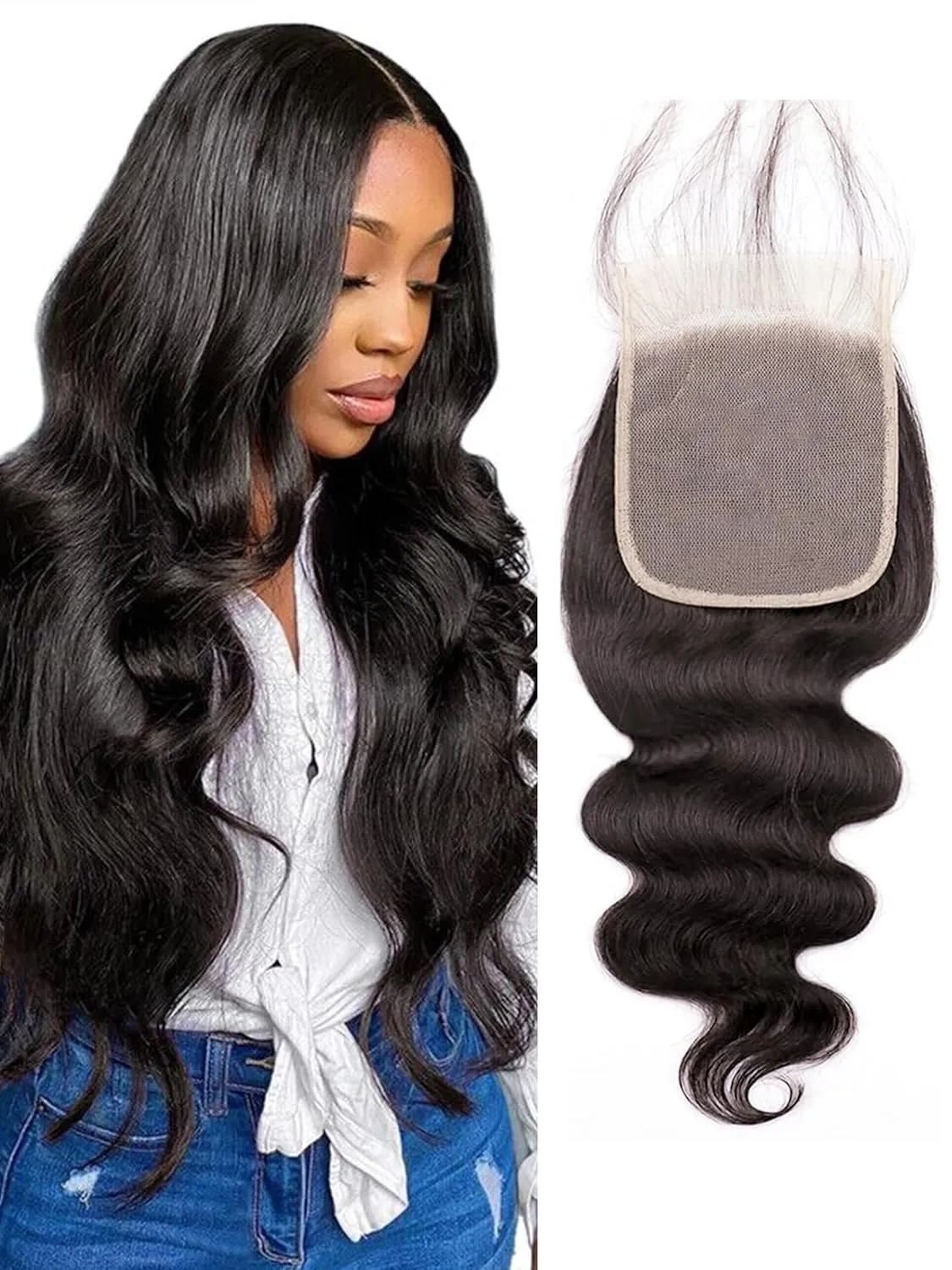 4X4 Real HD Lace Body Wave Closure Human Hair Skinlike Lace Closure Single Knot Pre-Plucked Cambodian Human Hair 0.10mm Ultra-thin Invisible HD Lace Closure(14 Inch，Body Wave)