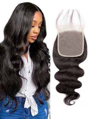 4X4 Real HD Lace Body Wave Closure Human Hair Skinlike Lace Closure Single Knot Pre-Plucked Cambodian Human Hair 0.10mm Ultra-thin Invisible HD Lace Closure(14 Inch，Body Wave)