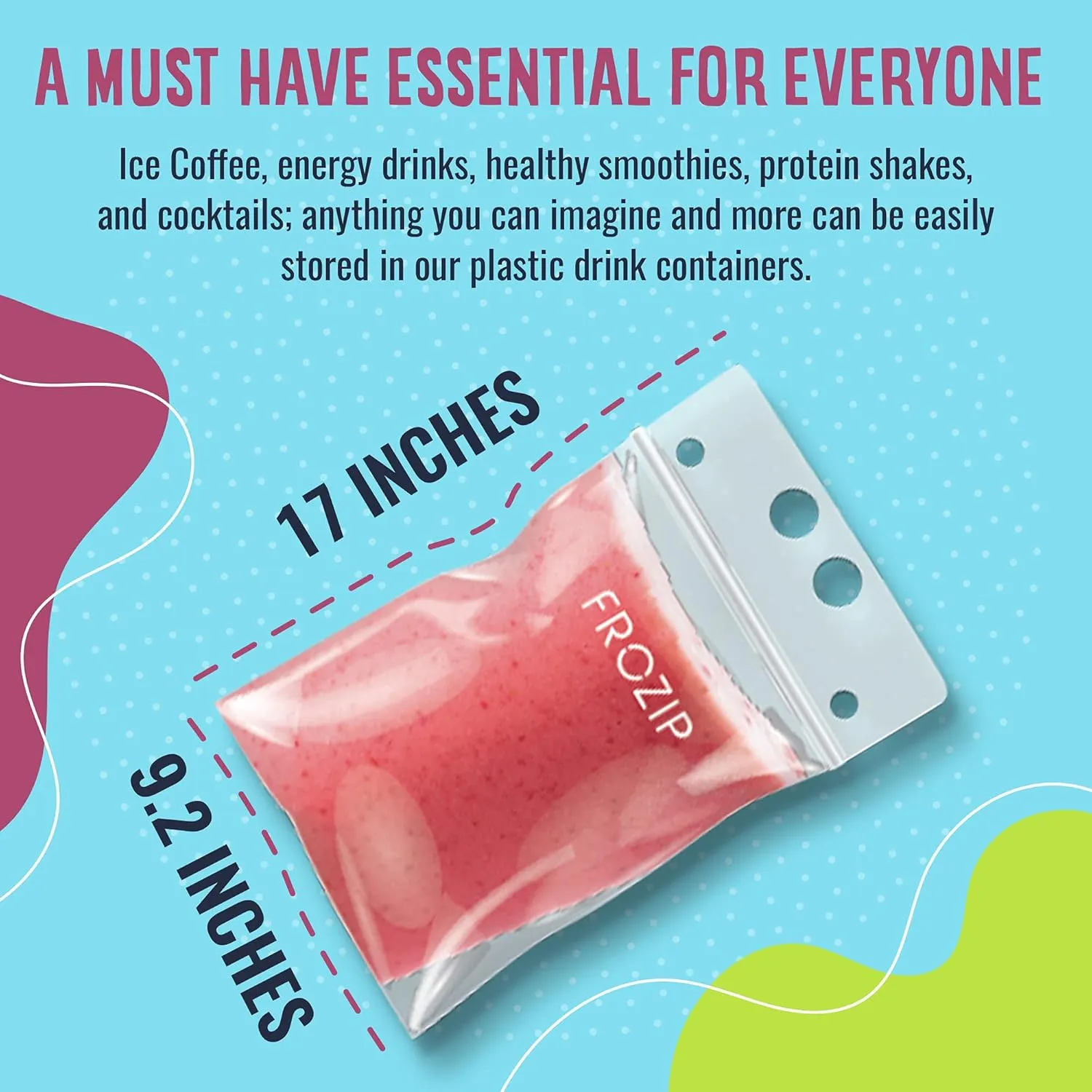50pcs 16oz Drink Pouches for Adults - Drink Pouches with Straws x50 & Funnel - Resealable Smoothie Pouches & Clear Juice Pouches for Adults - Drink Bag Plastic Pouches for Drinks with Straws