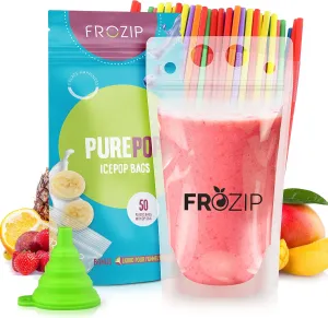 50pcs 16oz Drink Pouches for Adults - Drink Pouches with Straws x50 & Funnel - Resealable Smoothie Pouches & Clear Juice Pouches for Adults - Drink Bag Plastic Pouches for Drinks with Straws