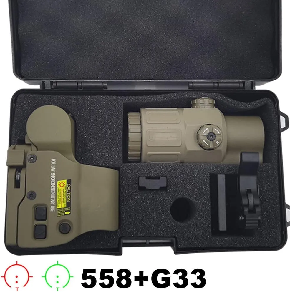 558 Red Green Dot Holographic Sight Reflex Scope with 3X Magnifier Quick Release Mount Combo