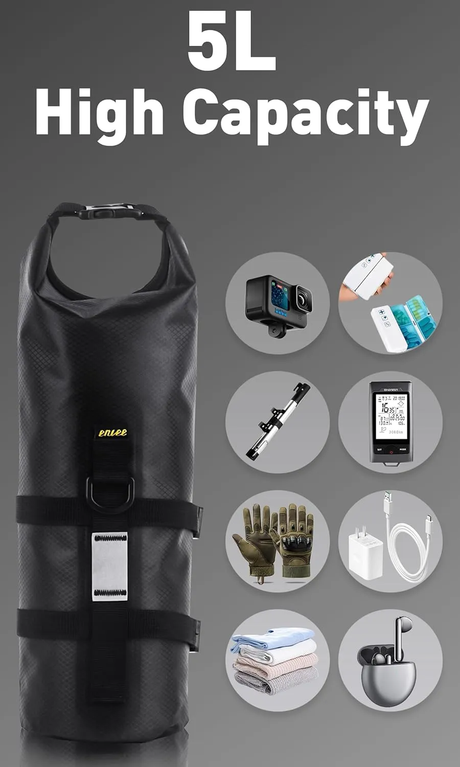 5L Bike Bag Front Fork Bag 2 Pack Waterproof Bicycle Bag Large Capacity Quick Release Bike Pannier for Mountain Bike MTB, Cruiser Bike, Traveling Bike