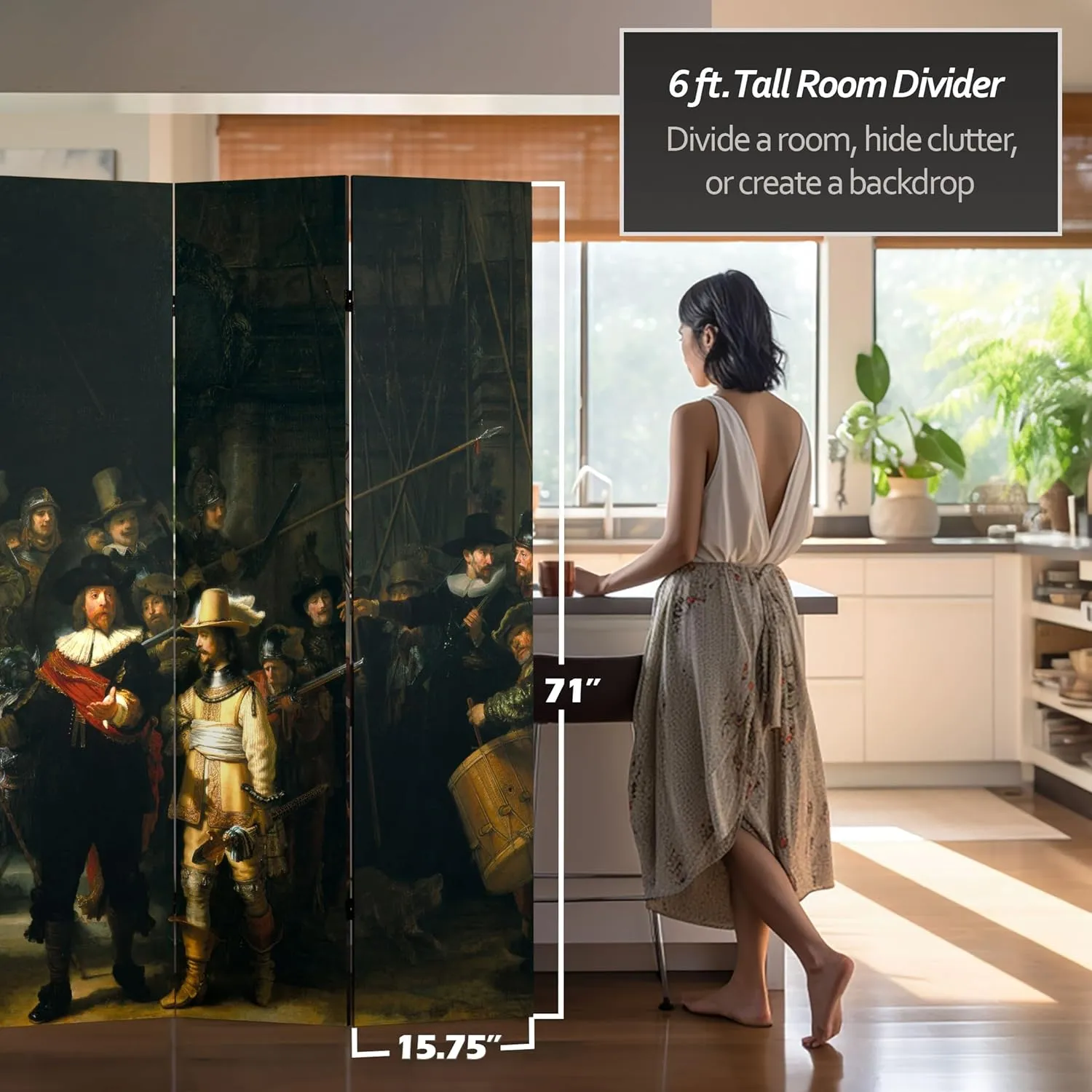 6 ft. Tall Double Sided Works of Rembrandt Canvas Room Divider