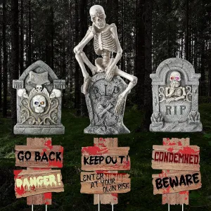 6 Styles Halloween Decorations Yard Signs, Skull Rip Tombstone   Beware Warning Signs Stakes Halloween Lawn Sign Outdoor Decorations