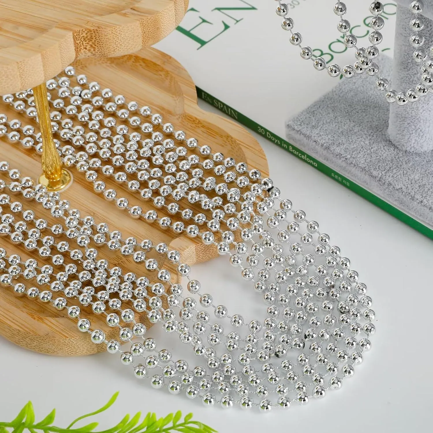 72PCS Bead Necklace, Silver Christmas Bead Necklace Party Favors Bulk, 33" Xmas Necklaces Stuff, Festival Events Parade Throw Accessories for Xmas Mardi Gras Wedding Birthday Celebrations Decor