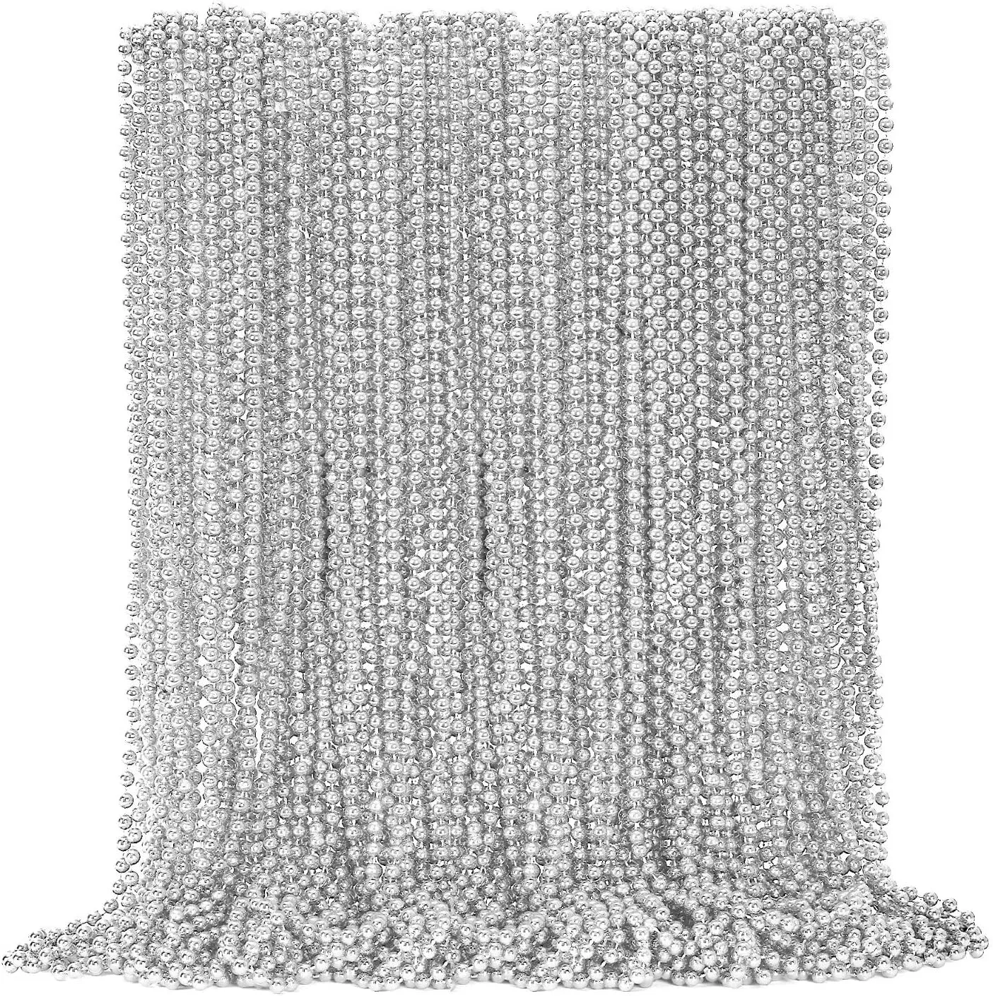 72PCS Bead Necklace, Silver Christmas Bead Necklace Party Favors Bulk, 33" Xmas Necklaces Stuff, Festival Events Parade Throw Accessories for Xmas Mardi Gras Wedding Birthday Celebrations Decor