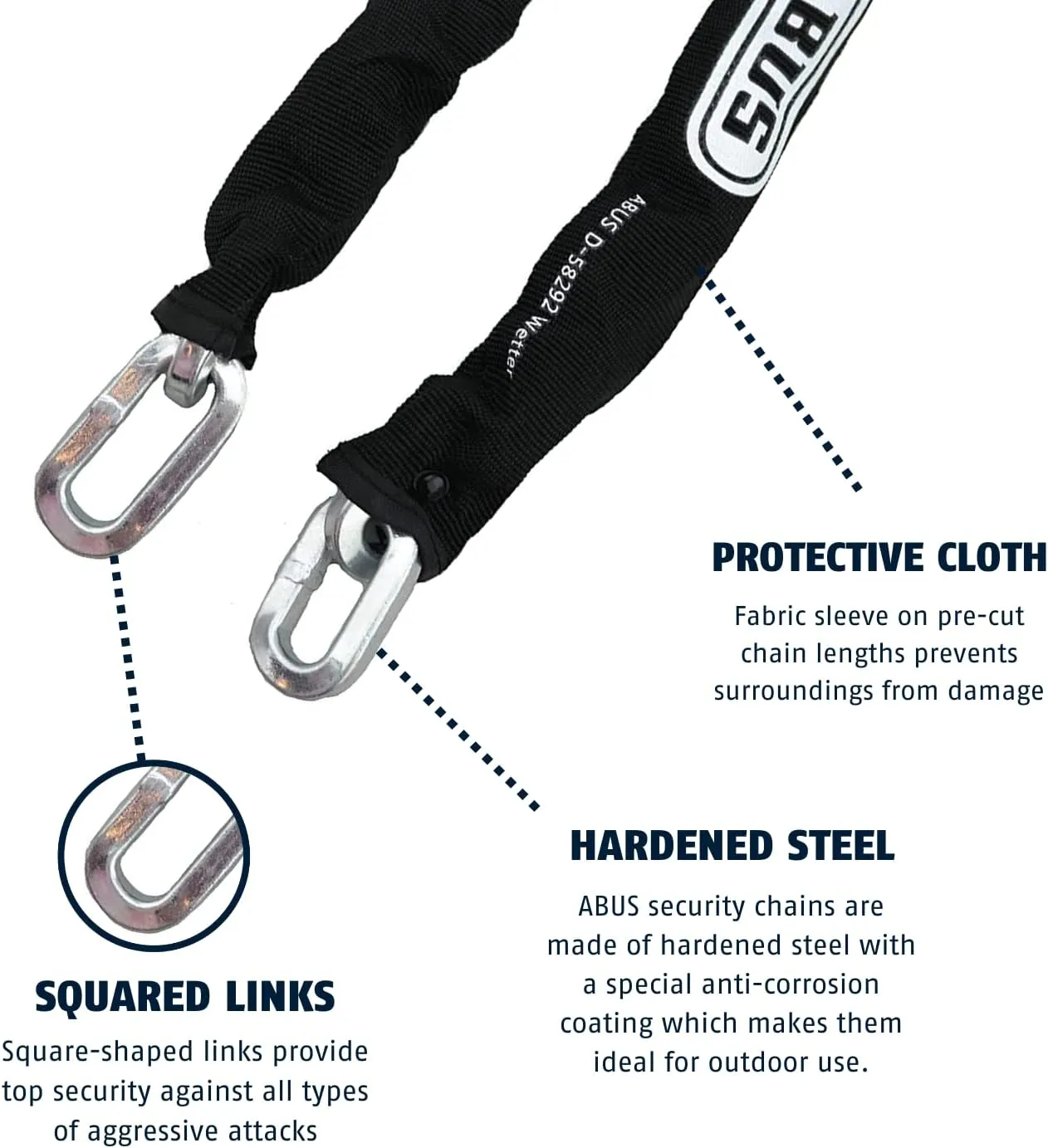 ABUS Hardened Steel 8KS 6 Foot x 5/16" Thick Square Security Chain for Bikes, Containers, Trailers, ATV's, Motorcycles and Personal/Industrial Property