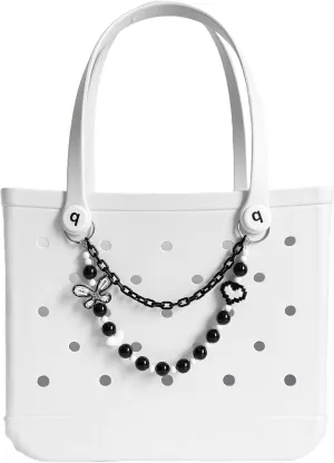 Accessories for Bogg Bag, Black and White Chain, Charm for Rubber Beach Bag Tote Handbag Crossbody Shoulder Bag Decoration, With Metal Buckle