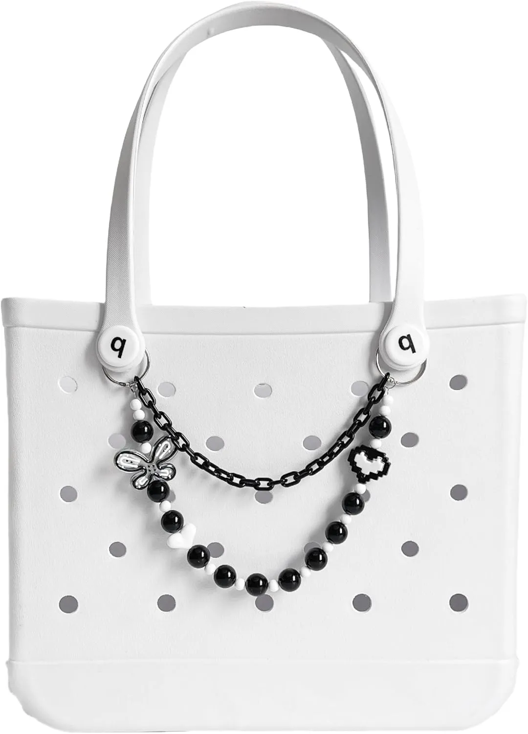 Accessories for Bogg Bag, Black and White Chain, Charm for Rubber Beach Bag Tote Handbag Crossbody Shoulder Bag Decoration, With Metal Buckle