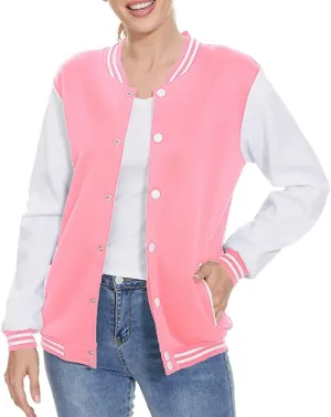 ACEFAST INC Women's Varsity Jacket Baseball Uniform Casual Long Sleeve Sport Bomber Jacket Coat