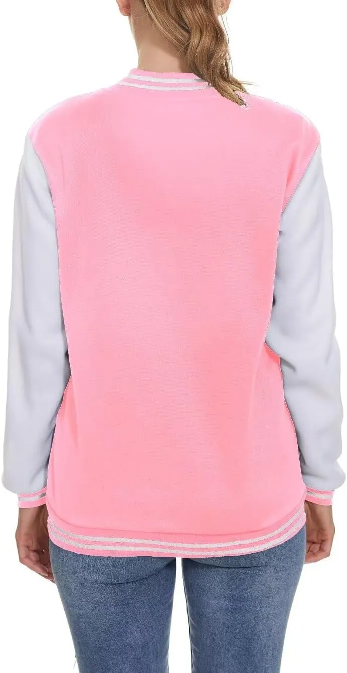 ACEFAST INC Women's Varsity Jacket Baseball Uniform Casual Long Sleeve Sport Bomber Jacket Coat