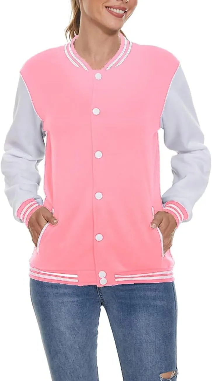 ACEFAST INC Women's Varsity Jacket Baseball Uniform Casual Long Sleeve Sport Bomber Jacket Coat