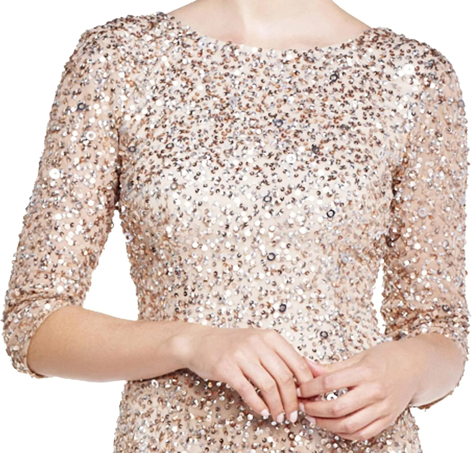 Adrianna Papell Women's 3/4 Sleeve Scoop Back Beaded Gown