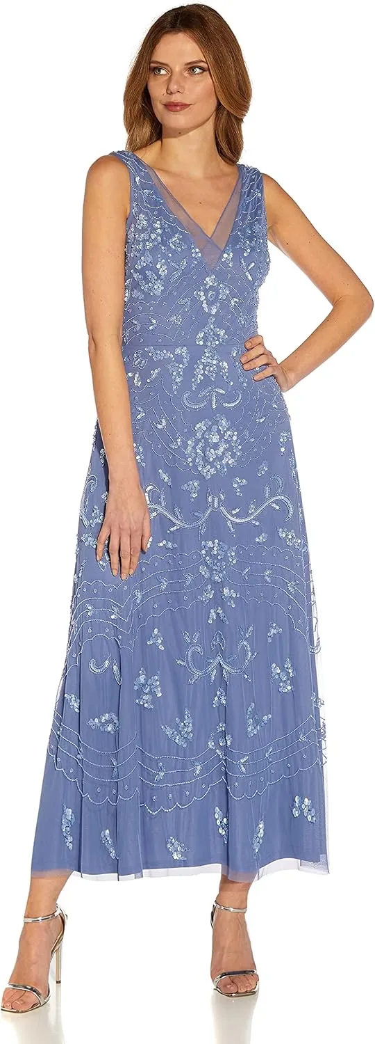 Adrianna Papell Women's Beaded Ankle Length Dress