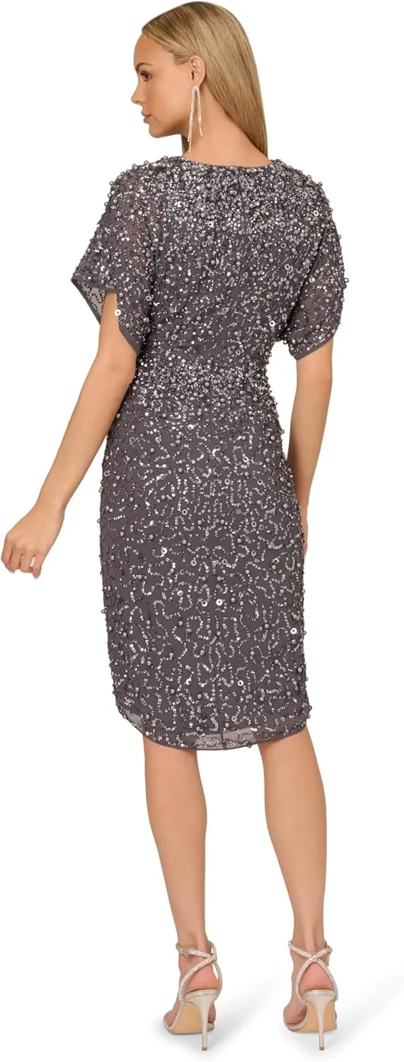 Adrianna Papell Women's Beaded Dolman Sleeve Dress