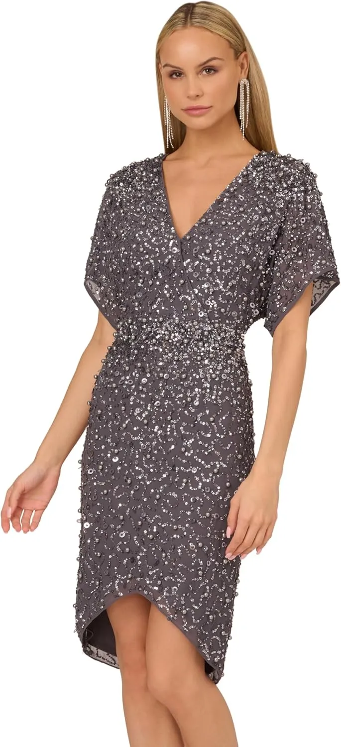 Adrianna Papell Women's Beaded Dolman Sleeve Dress