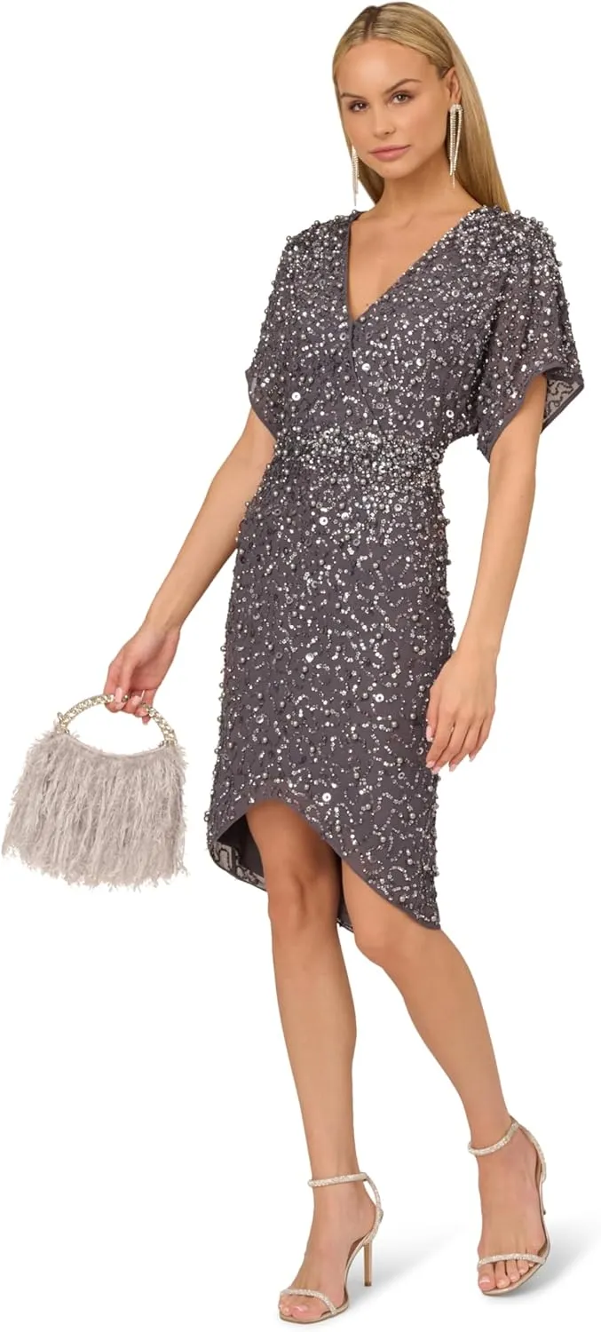 Adrianna Papell Women's Beaded Dolman Sleeve Dress