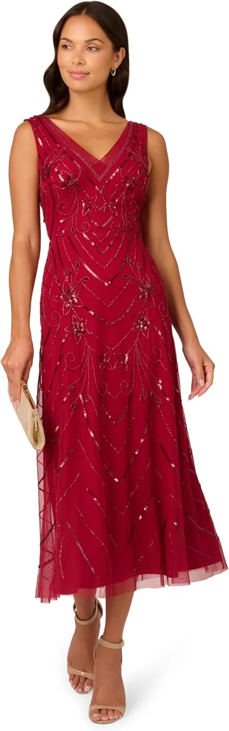 Adrianna Papell Women's Beaded Mesh Dress