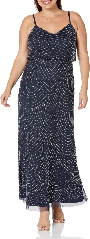 Adrianna Papell Women's Long Beaded Blouson Gown