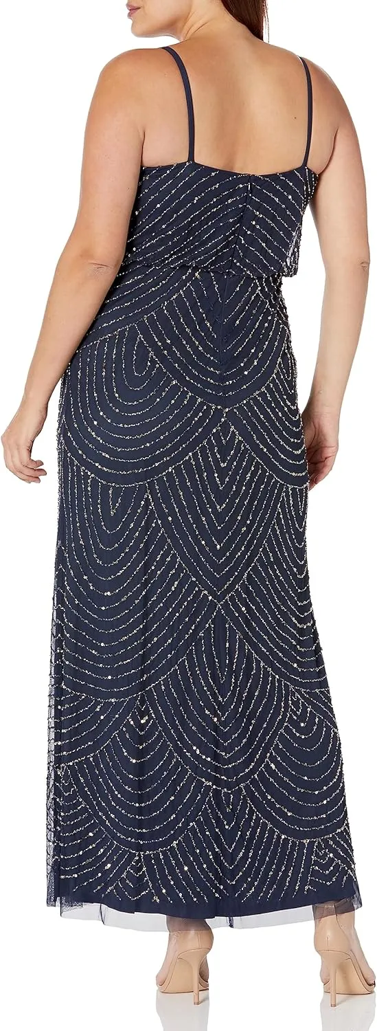 Adrianna Papell Women's Long Beaded Blouson Gown