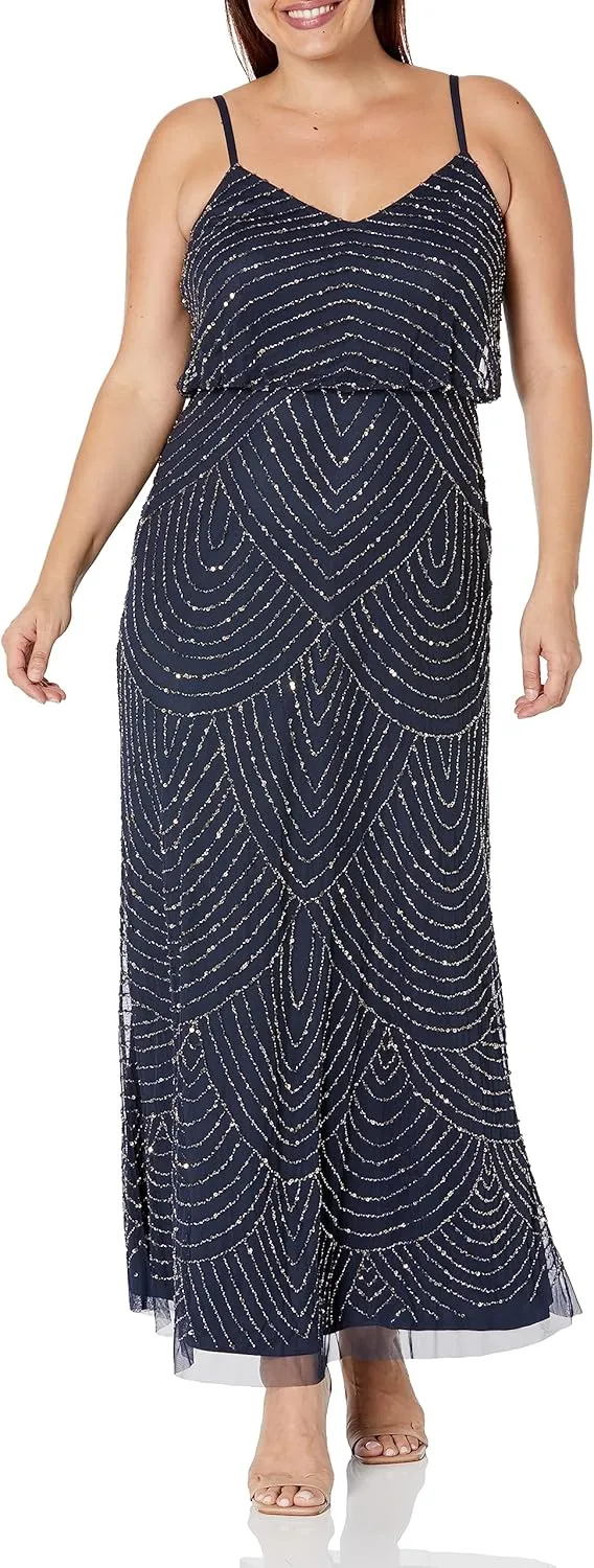 Adrianna Papell Women's Long Beaded Blouson Gown