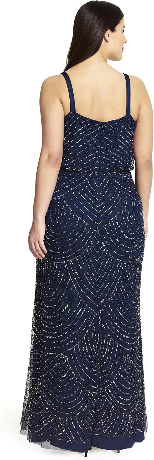 Adrianna Papell Women's Long Beaded Blouson Gown