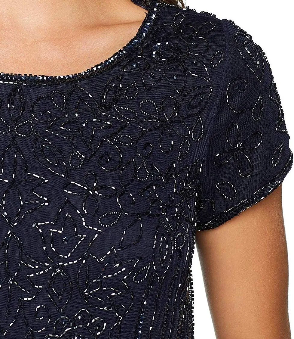 Adrianna Papell Women's Short Sleeve Beaded Gown
