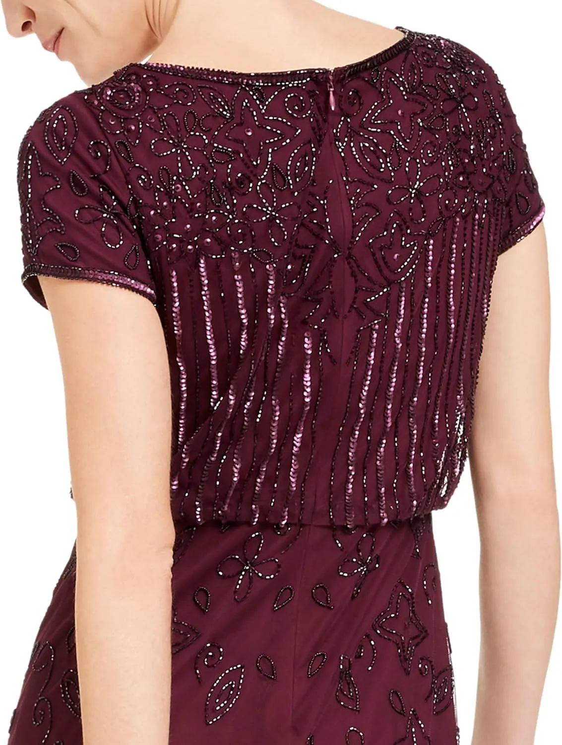 Adrianna Papell Women's Short Sleeve Beaded Gown