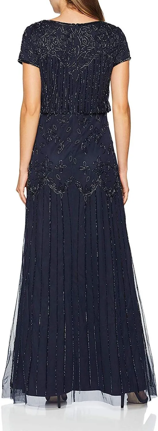 Adrianna Papell Women's Short Sleeve Beaded Gown