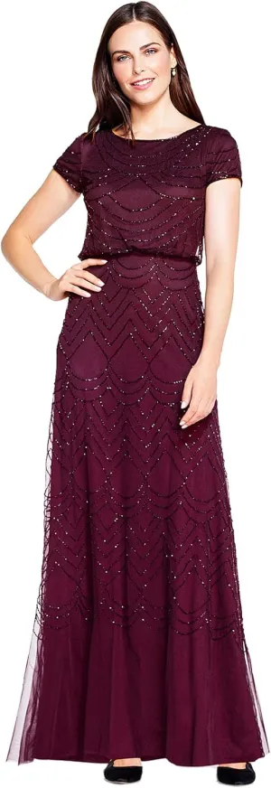 Adrianna Papell Women's Short Sleeve Blouson Beaded Gown