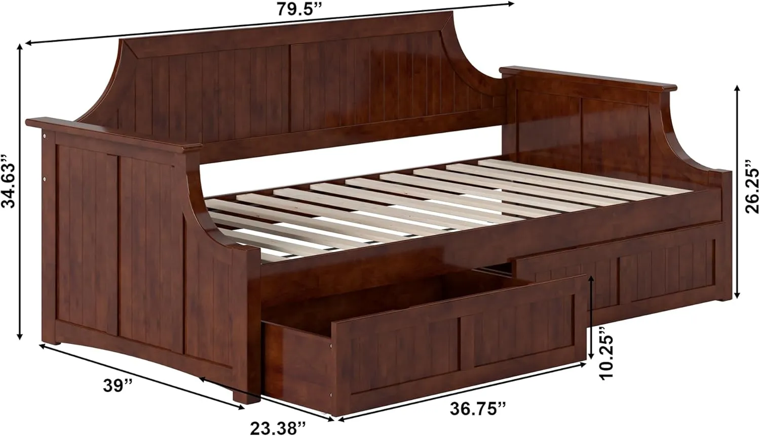AFI Cambridge Twin Wood Daybed with Set of 2 Drawers in Walnut