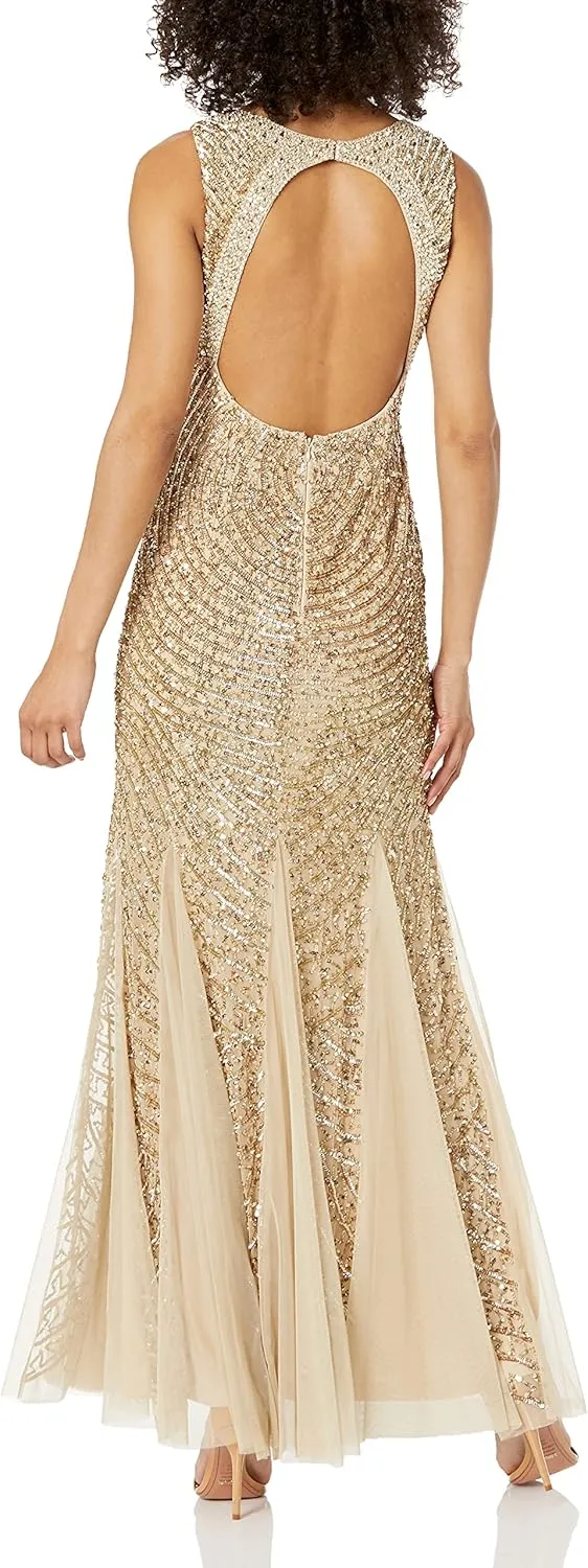 Aidan Mattox Women's Beaded Gown with Godets