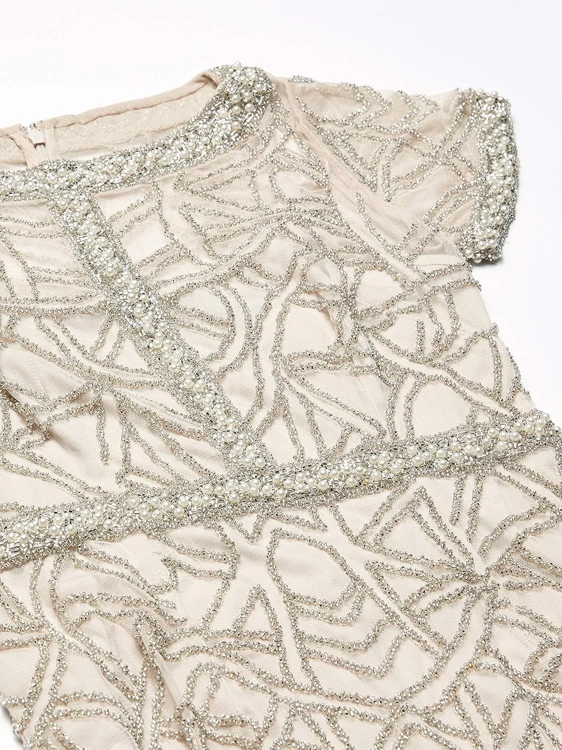 Aidan Mattox Women's Short Sleeve Beaded Illusion Gown