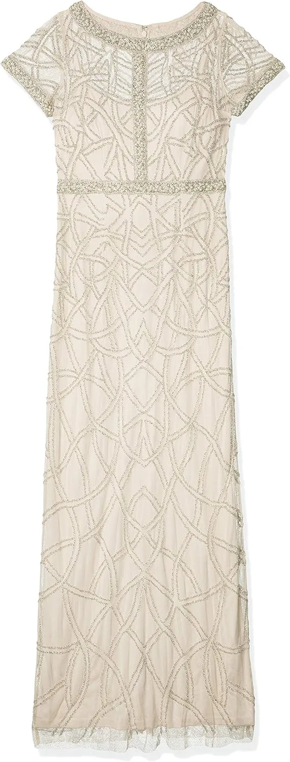 Aidan Mattox Women's Short Sleeve Beaded Illusion Gown