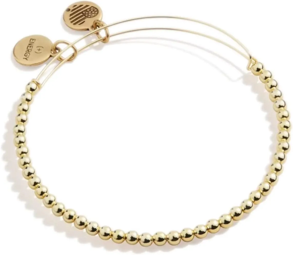 Alex and Ani Accents Beaded Expandable Bangle for Women, Dot Beads, Shiny Gold Finish, 2 to 3.5 in