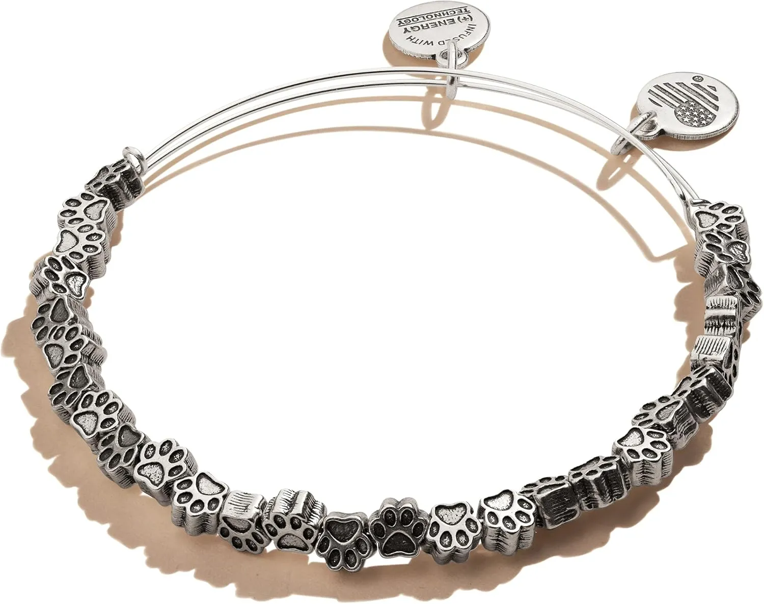 Alex and Ani Accents Paw Print Beaded Expandable Bangle for Women, Rafaelian Finish, 2 to 3.5 in