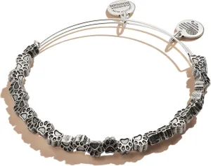 Alex and Ani Accents Paw Print Beaded Expandable Bangle for Women, Rafaelian Finish, 2 to 3.5 in