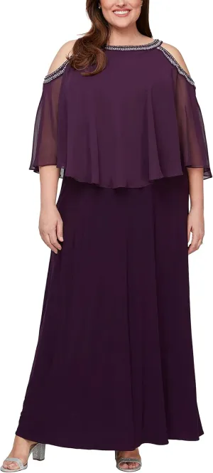 Alex Evenings Plus Size Women's Cold Shoulder Popover Dress