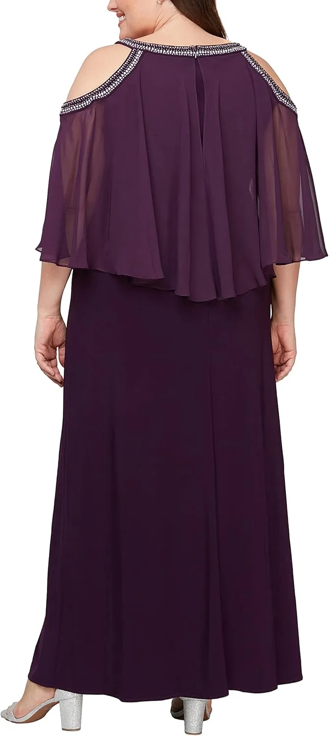 Alex Evenings Plus Size Women's Cold Shoulder Popover Dress