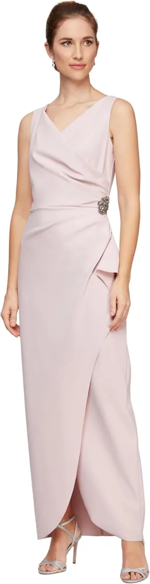 Alex Evenings Women's Slimming Long Side Ruched Mother of The Bride Dress W/Cascade Ruffle Skirt (Petite and Regular Sizes)