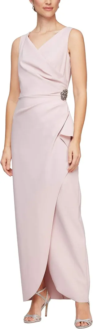 Alex Evenings Women's Slimming Long Side Ruched Mother of The Bride Dress W/Cascade Ruffle Skirt (Petite and Regular Sizes)