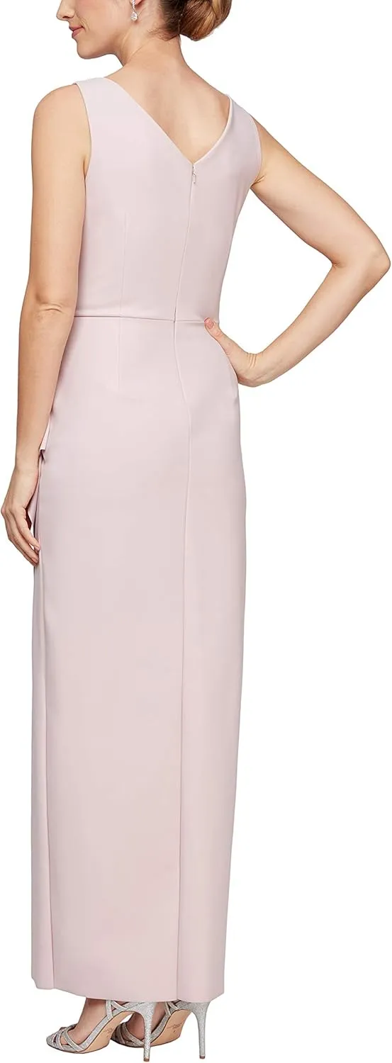 Alex Evenings Women's Slimming Long Side Ruched Mother of The Bride Dress W/Cascade Ruffle Skirt (Petite and Regular Sizes)