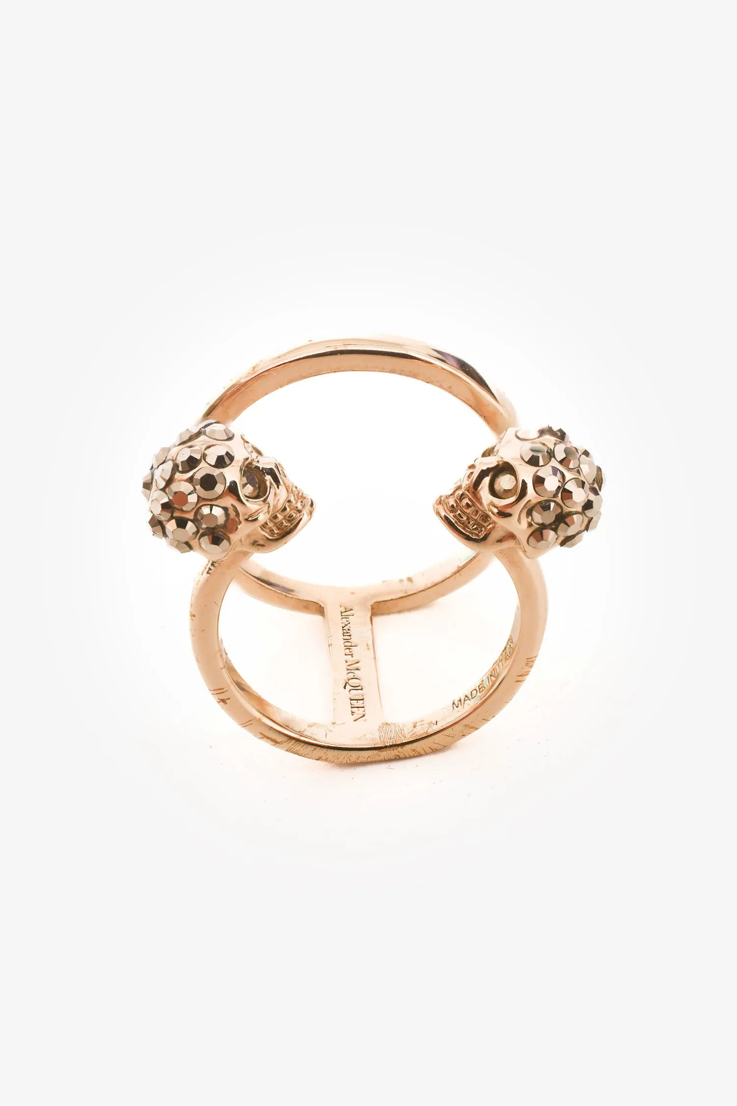 Alexander McQueen Gold Toned Duo Embellished Skull Ring