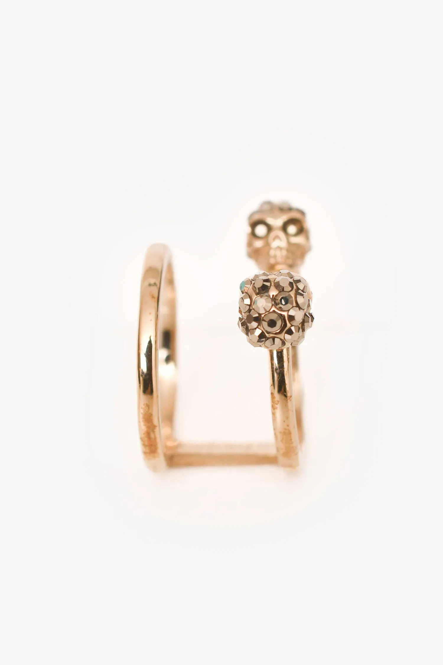 Alexander McQueen Gold Toned Duo Embellished Skull Ring