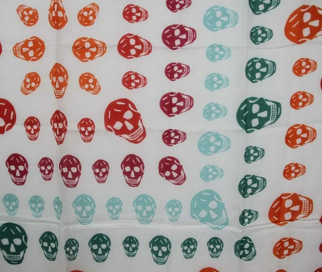 Alexander McQueen Women's Ivory/Orange Shawl With Multiskull Box Print