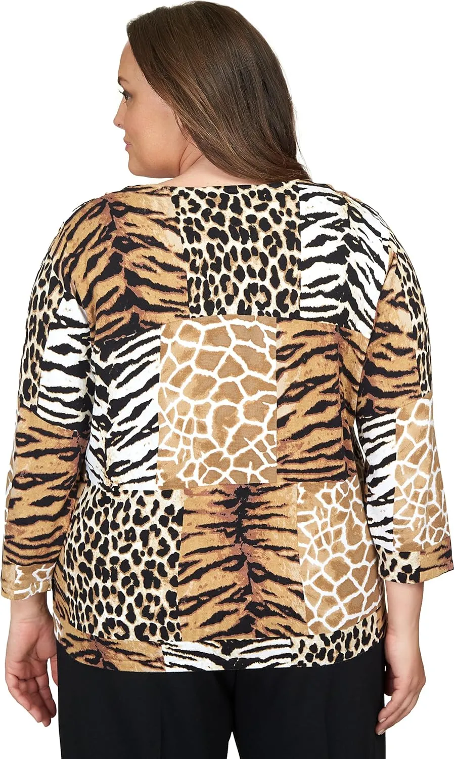 Alfred Dunner Classics Animal Patch Print Cotton Sweater
