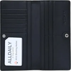 Alldaily Ultra Slim Thin Women Wallet RFID Blocking Credit Card Holder Bifold Long Ladies Billfold (Black)